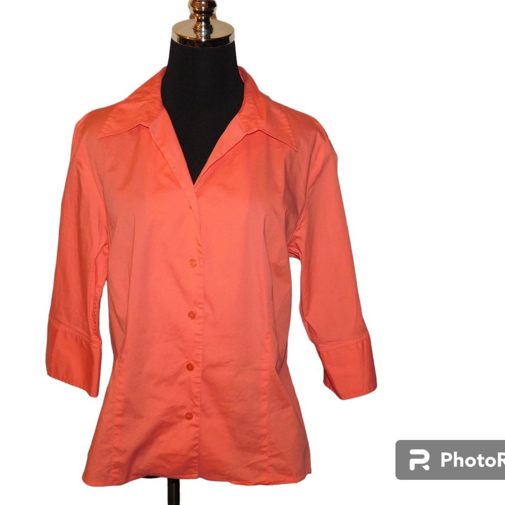 Pendleton Button Down Orange Blouse Size Large - image 1